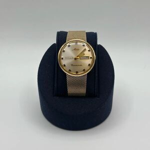 Vintage Mido Commander Estelaris Datoday Gold Tone Mesh Bracelet Watch 0583